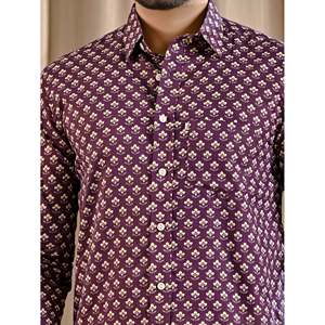 Chemise décontractée pour homme en coton 100% imprimé violet, manches longues, tissu popeline, style décontracté chic, taille 6XL, respirante, design tendance - Product Image 2