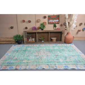 Alfombra Vintage Grande de 5.7x8.9 pies, Alfombra Turca con Rayas Azules - Product Image 2