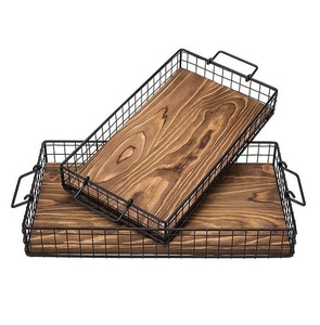 Plateau de service de nourriture en bois et en métal de conception classique plateau de service de thé et de café en bois de la plus haute qualité pour l'hôtel à la maison et le café utilisés - Product Image 5