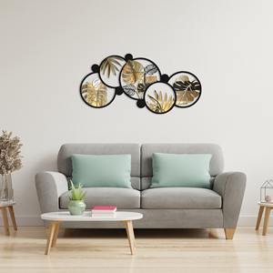 Cadre rond noir avec feuille d'or, art mural pour salon, décoration festive, hôtels et halls et célébrations, accessoire de décoration murale - Product Image 3