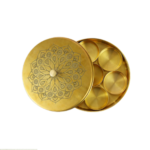 a classic Indian spice box with a stunning, hand-painted lid,The lid is a striking black, adorned with an colorful floral - Product Image 2