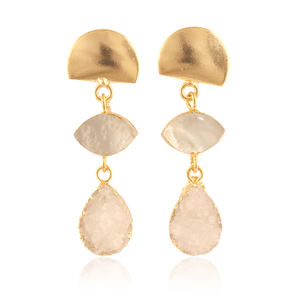 Últimos pendientes de gota de moda para niñas, madre natural, perla, azúcar blanco, Druzy con chapado en oro amarillo, joyería de regalo de boda - Product Image 1