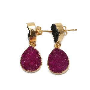 ไม่ซ้ำกันทองชุบสีดำอาเกตแร่หินอัญมณีทันสมัยรูปทรงลูกแพร์ที่เรียบง่ายเครื่องประดับสตั๊ด - Product Image 6