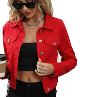 Veste en jean tricotée sur mesure pour femme avec logo floral, respirante et coupe-vent, couleur et taille personnalisées