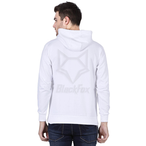 เสื้อฮู้ดสีขาวสำหรับผู้ชาย ทรงปกติ ผ้าฝ้ายเฟรนช์เทอร์รี่ สไตล์ลำลอง สีพื้น มีกระเป๋า เหมาะสำหรับใส่ในฤดูใบไม้ร่วง - Product Image 2