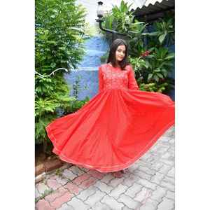 Elegante Kurta Anarkali Roja Lehariya con Estampado a Mano para Mujer, Vestido Pakistaní, Georgette con Diseño Étnico, Vestido Indio - Product Image 3