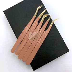 Pince à épiler d'extension de cils à pointe en fibre d'or pêche avec logo personnalisé Diamond Grip Marque privée en acier inoxydable japonais durable - Product Image 1
