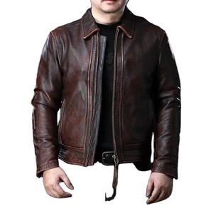 Veste en cuir de mouton de marque vintage manteau en cuir véritable décontracté classique avec tissu en toile coupe-vent imperméable vêtements de motocycliste - Product Image 4