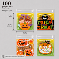 Sacs d'emballage transparents en OPP pour Halloween, sacs à bonbons imprimés amusants pour biscuits, chocolat, collations et ambiance festive