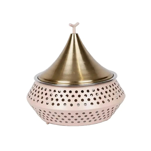 Plat de service en métal argenté/marron en forme de dôme, style vintage arabe (1 pièce, léger) - Product Image 3