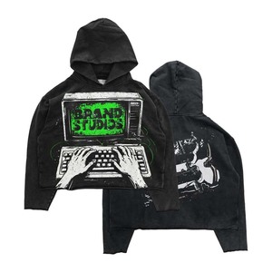 เสื้อครอปผู้ชายทรงหลวมมีฮู้ดผ้าหนาทรงสตรีทแวร์ - Product Image 1