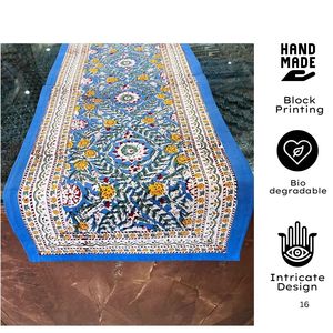 Camino de mesa de lujo Boho Chic, logotipo personalizado impreso a mano, Lino de comedor duradero sostenible con hojas elegantes, decoración del hogar - Product Image 2