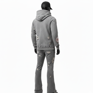 Conjunto de Sudadera con Capucha y Pantalones Deportivos Extra Grandes con Diseño Nuevo 2026, con Pedrería, Cierre de Cremallera, Lavado Ácido Personalizado, Trajes Deportivos de Algodón para Hombre - Product Image 6