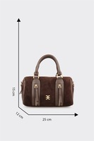 Tas Tangan Suede Boston Logo Kustom untuk Wanita, Tas Jinjing Pegangan Atas, ODM OEM Label Pribadi
