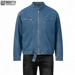 Chaqueta vaquera Vintage Unisex personalizada para hombre, abrigo de invierno de lona con cuello levantado, cierre de cremallera, estilo Hip Hop lavado - Product Image 1