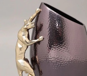 Eye Catching Grey Flower <b>Vase</b> With Golden Tiger Accent Perfect Gift Idea For Housewarming Weddings Or Stylish Home Makeover - Product Image 5