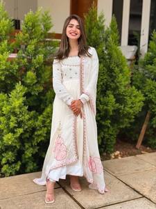 Designer Women's Elegant Heavy Georgette Anarkali Salwar with Embroidered Dupatta Quick Dry Work Gown for Weddings and Parties - Product Image 2