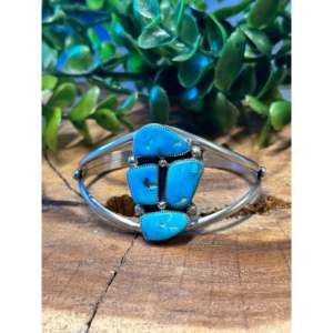 John Begay Kingman Turquoise <b>Sterling</b> <b>Silver</b> Cluster <b>Cuff</b> <b>Bracelet</b> - Product Image 1