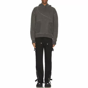 Sudadera con capucha de manga larga de puntada de contraste personalizada de alta calidad para hombres bolsillos con cremallera inclinada lateral lavado pesado para la temporada de invierno OEM - Product Image 4