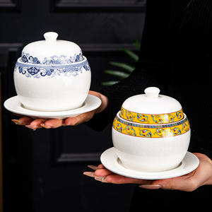 Pot à ragoût en céramique YCPS12 avec bord doré, bol à soupe, pot à nid d'oiseau séparant l'eau pour un usage domestique et hôtelier avec logo personnalisé - Product Image 3