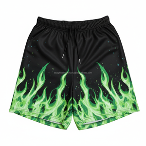 Shorts en maille pour hommes, séchage rapide, motif flamme coloré, impression par sublimation, pour l'entraînement estival, vente en gros OEM - Product Image 1