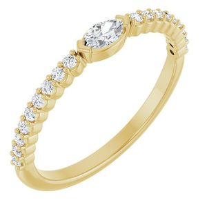 Stuller <b>Dainty</b> Marquise Cut Diamond Accented Stackable <b>Ring</b> 124453:115P 14KY Engagement Fine Jewelry Rhodium Plating Setting - Product Image 1