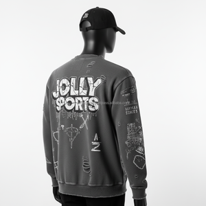 Heavyweight Fleece <b>Sweatshirt</b> <b>Vintage</b> Washed Blend Fabric with Distressed Print Custom Embroidery Logo Basics <b>Sweatshirt</b> - Product Image 4