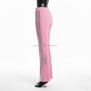 กางเกงทรงบานสำหรับผู้หญิงกางเกงผ้าสแปนเด็กซ์ GSM นิ่ม300พรีเมี่ยมสีชมพูประดับพลอยเทียมติดโลโก้ได้ตามต้องการ - Product Image 5