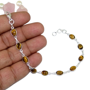 Boho Style 925 Sterling <b>Silver</b> Tiger's Eye Gemstone <b>Bracelet</b> for Women-Trendy Gift Jewelry - Product Image 1
