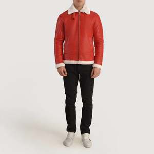 Blouson aviateur réversible <span class=keywords><strong>Francis</strong></span> ODM B-3 <span class=keywords><strong>rouge</strong></span> en cuir d'agneau véritable avec col montant, taille XS, matière PU, pour l'hiver - Product Image 3