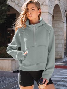 OEM personnalisé de haute qualité femmes Streetwear col montant sweat à capuche demi-fermeture éclair coton recadrée femmes sweat à capuche demi-fermeture éclair - Product Image 3
