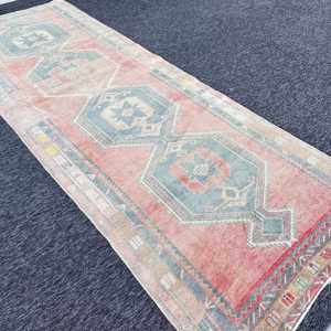 0.3x11.7 ft Vintage <b>Runner</b> Rug, Turkish <b>Red</b> Moroccan Rug - Product Image 3