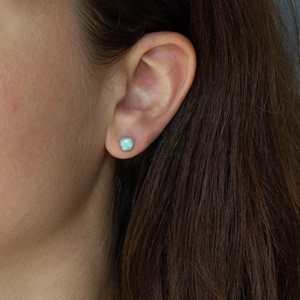 Round Shape Silver Plating <b>Earring</b> <b>Opal</b> Gemstone Bezel Setting Round Shaped Occasional Wear 925 Sterling Silver Jewellery - Product Image 2