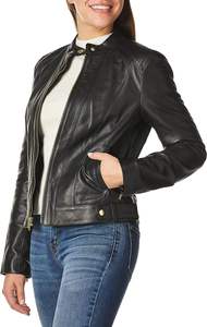 Chaqueta de cuero Reversible de invierno para mujer con cierre de cremallera Logo botón decoración transpirable a prueba de viento tela estampada sólida - Product Image 3