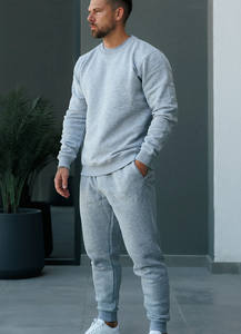 Ensemble de survêtement décontracté gris pour homme, sweat-shirt à col rond et pantalon de jogging en coton respirant, grande taille, avec logo personnalisé, le plus vendu - Product Image 2