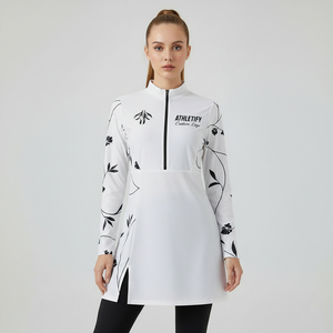 Vestido Modesto Floral de Manga Larga para Mujer, Transpirable, Sostenible, Ligero, Top Modesto Musulmán, Ropa Deportiva Modesta Sublimada con Cremallera - Product Image 1