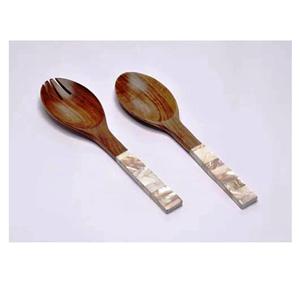 Juego de servidor de ensalada de madera natural hecho a mano con asas de fregona fuente de alimentación personalizable para uso doméstico en la cocina - Product Image 1