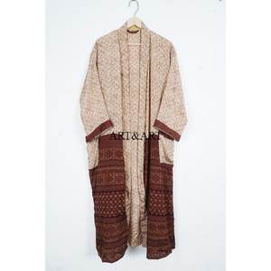 Luxury <b>Silk</b> <b>Kimono</b> Robe Loungewear Gift Elegant Boho Festival Wear Daily Wear Sexy Handmade Vintage Sari 3/4 Sleeve Beach Summer - Product Image 4