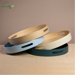 Plateau de service artisanal en bambou tressé léger, écologique, durable, laqué, personnalisable pour la restauration - Couleur contemporaine - Product Image 6