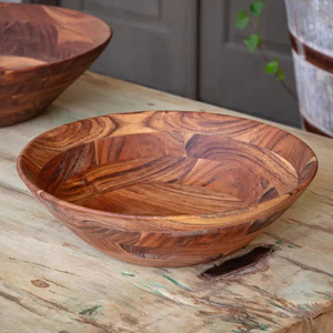 Precio al por mayor Cuenco de madera de lujo Uso de la cena Reutilizable Hecho a mano Natural Grande Redondo Acacia Cuenco de madera Ensalada Frutero por HHO - Product Image 1