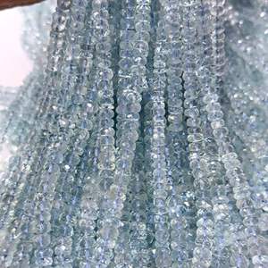 Perles de qualité supérieure en aquamarine naturelle, facettées, de 4 à 7 mm, en forme de rondelle, pour la fabrication de bijoux - Product Image 1