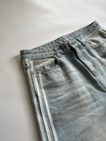 Jean unisexe en denim décontracté, coupe bootcut, avec bandes latérales en coton, broderie de logo personnalisée, délavé à la pierre, à rivets, coupe ample