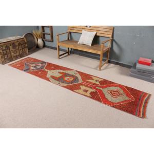 Turkish 2.1x10.1 ft Rug, Vintage Rug, <b>Red</b> Ombr Rug <b>Wool</b> - Product Image 1
