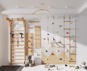 Trẻ Em Bằng Gỗ Trong Nhà Phòng Tập Thể Dục Tập Thể Dục Thiết Bị Tập Thể Dục 9 Trong 1 Leo Núi Tường Trẻ Em Trò Chơi Tường Leo Bộ - Product Image 4