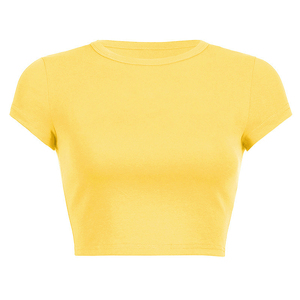 Blanc femmes haut court t-shirts été mode femmes hauts courts t-shirts à manches courtes couleur unie teint haut court t-shirts - Product Image 3