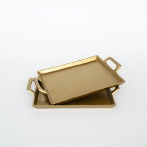 Engraving Brass Trays With Handle Customized Shape Golden <b>Tabletop</b> Food Serving Tray Uses in Hotels and Weddings - Product Image 5