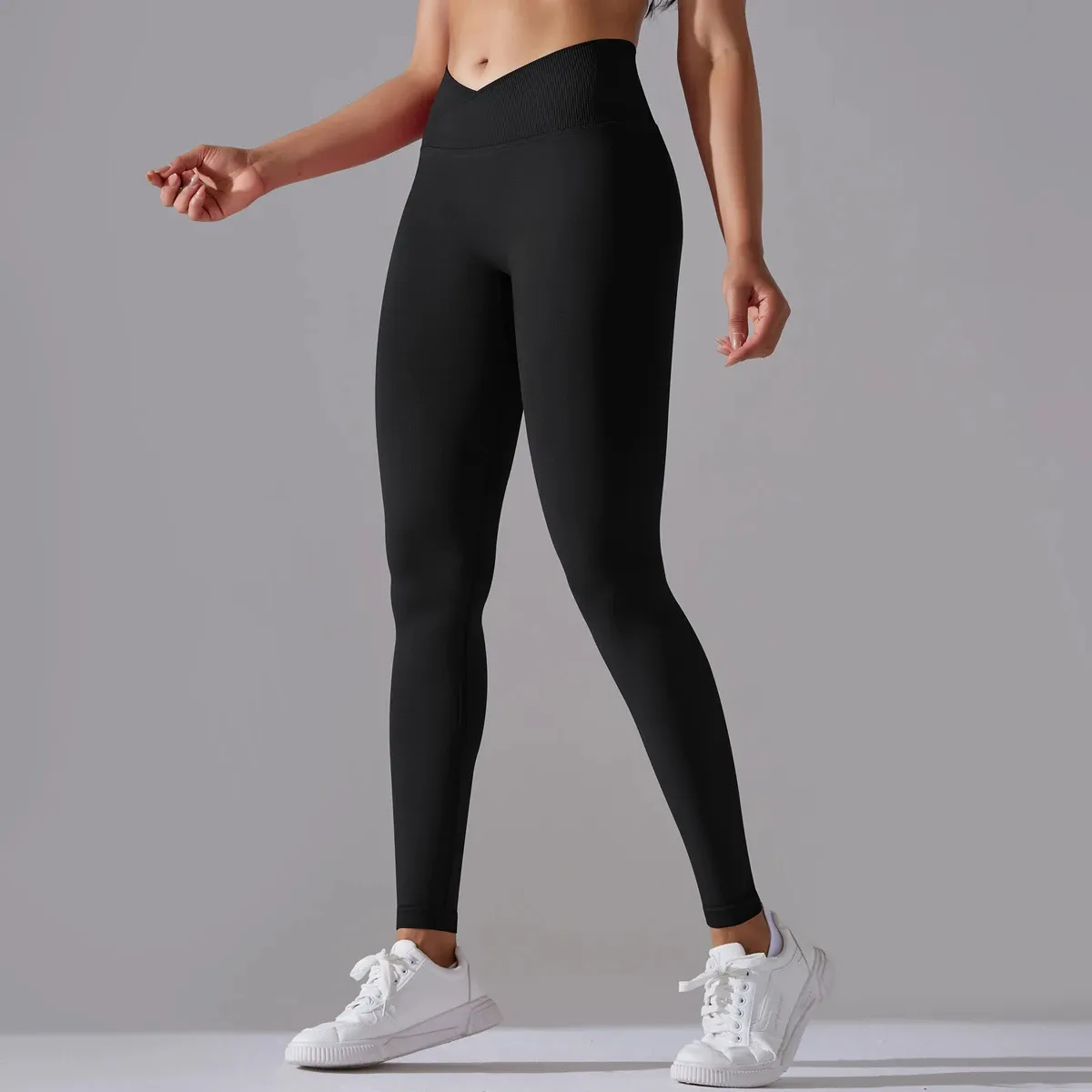 Leggings de entrenamiento personalizables con cintura cruzada para mujer, venta al por mayor, pantalones cruzados de cintura alta para gimnasio y yoga, ropa deportiva de talla grande