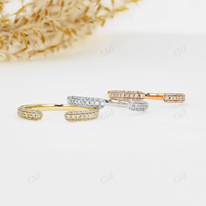 Lab Grown Diamond 14K Yellow Gold Microset Open Shank <b>Thin</b> Stackable Matching Wedding Bands <b>Ring</b> Best Birthday Gift for Parties - Product Image 4