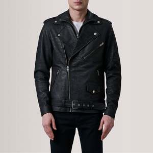 Kole Genuine <b>Sheepskin</b> Leather Double Rider <b>Jacket</b> Distressed Black with Zippered Closure Reversible and Water Proof Size XS - Product Image 5