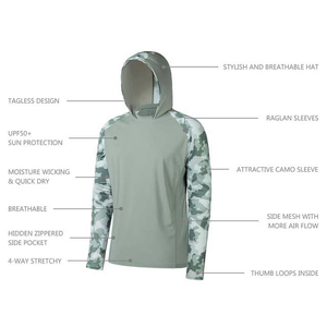 Fishing Wear UPF 50+ Quick-Drying Breathable Long-Sleeve Fishing <b>Shirts</b> Custom Design Camo Fishing Hoodie Polyester Sublimation - Product Image 5